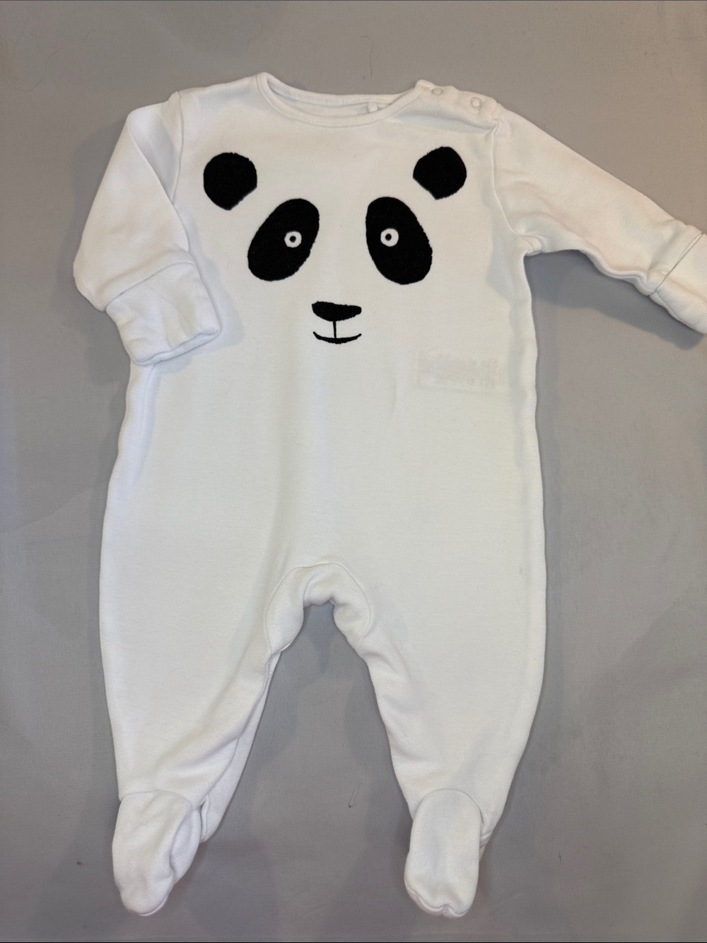 next White Footed One-Piece with Black Panda Face and convertible hand covers